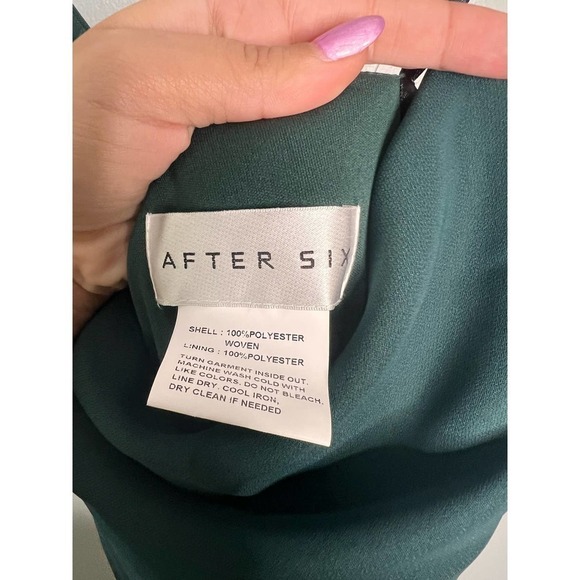 NWT After Six One Shoulder With Strap Cowl-Neck Crepe Maxi Dress Evergreen Sze 6 - Picture 9 of 12